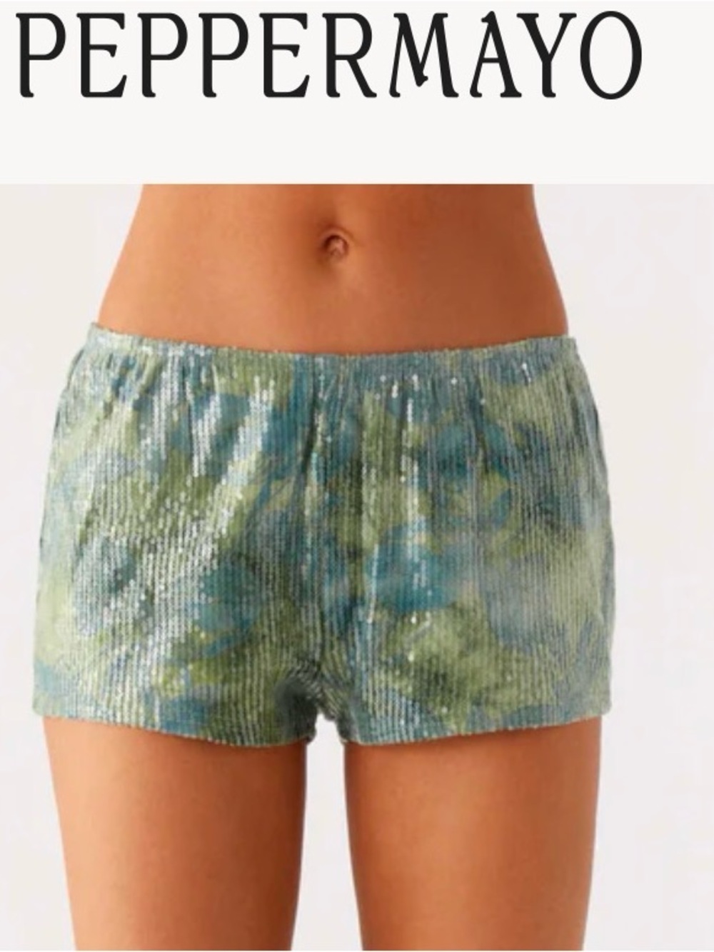 Peppermayo Lime & Teal Sequin Mini Shorts